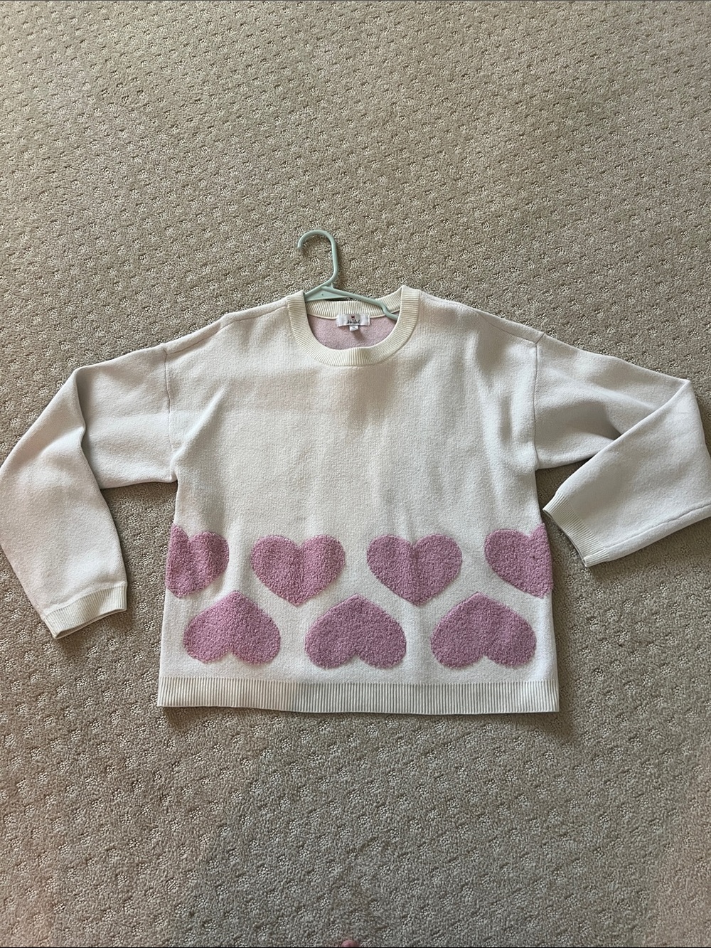 Women’s Cream Sweater with Pink Heart Pattern